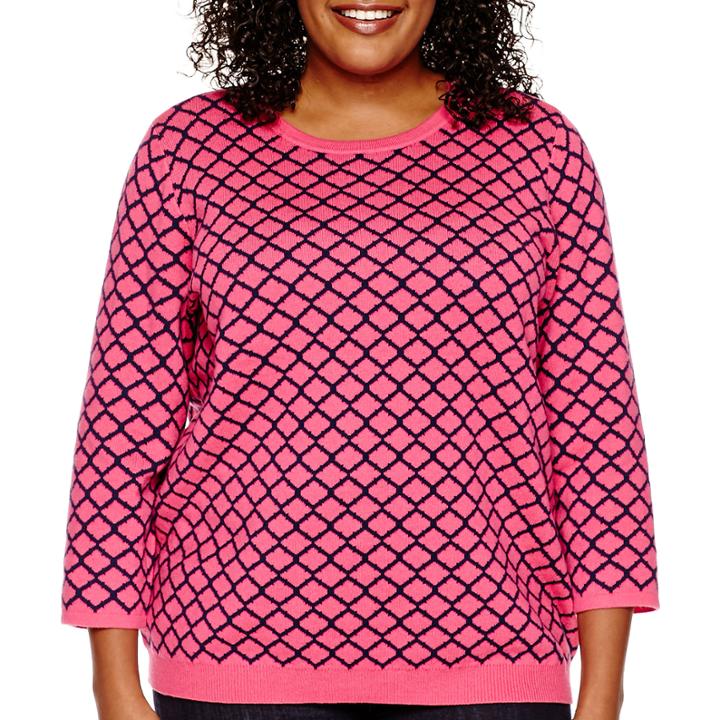 Liz Claiborne 3/4-sleeve Lattice Sweater - Plus