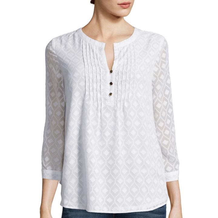 St. John's Bay 3/4-sleeve Pintuck Peasant Shirt