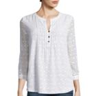 St. John's Bay 3/4-sleeve Pintuck Peasant Shirt