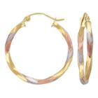 Twisted Tri-tone Hoop Earrings 14k Gold