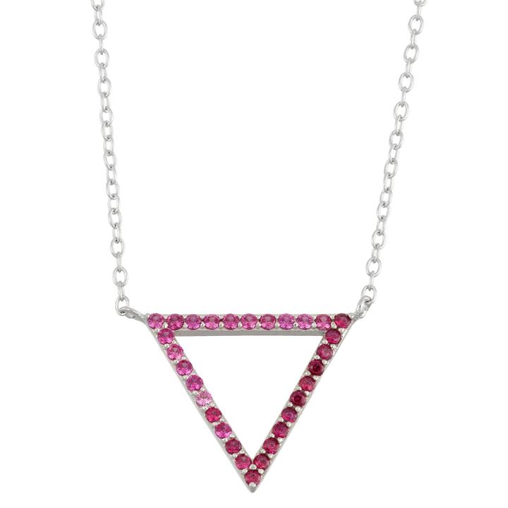 Simulated Ruby Sterling Silver Open Triangle Necklace