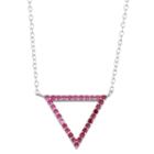 Simulated Ruby Sterling Silver Open Triangle Necklace