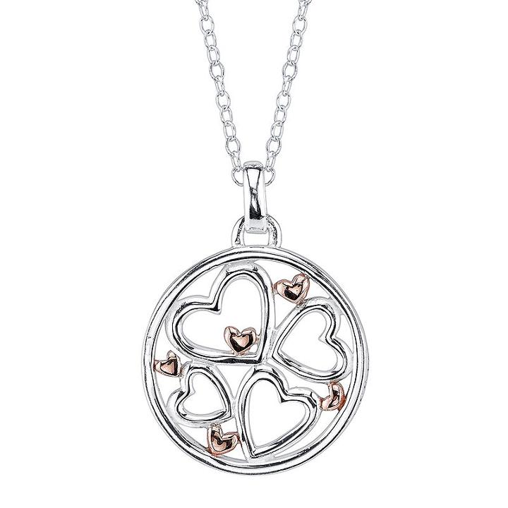 Footnotes Sterling Silver With Rose-tone Flash Gold Plating Family Pendant Necklace