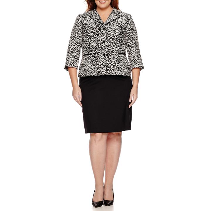 Isabella Long-sleeve Leopard-print Skirt Suit Set - Plus