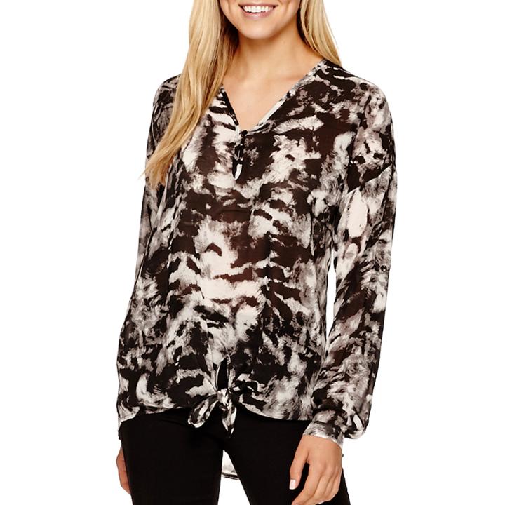 I Jeans By Buffalo Long-sleeve Tie-front Print Top