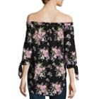 Miss Chievous 3/4 Sleeve Straight Neck Woven Floral Blouse-juniors
