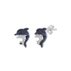 1/10 Ct. T.w. White And Color-enhanced Blue Diamond Sterling Silver Dolphin Earrings