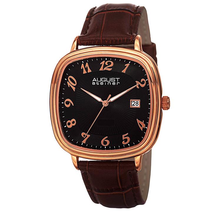 August Steiner Mens Brown Strap Watch-as-8155rgbr