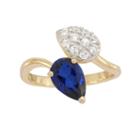 Lab Created Blue & White Sapphire In 14k Gold Over Silver Ring 1
