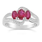 Womens Red Lab-created Ruby Sterling Silver 3-stone Ring