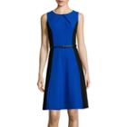 Alyx Sleeveless Colorblock Pleat-neck Fit-and-flare Dress
