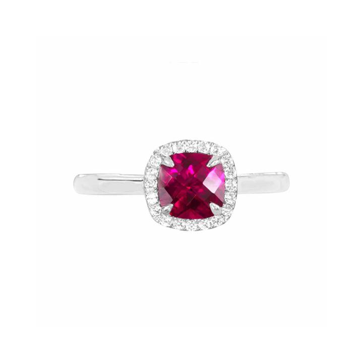Lab-created Ruby Sterling Silver Cushion Halo Ring