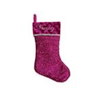 17 Metallic Pink Embroidered Naughty Christmas Stocking With Shadow Velveteen Cuff