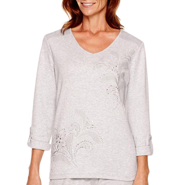 Alfred Dunner Cape Hatteras 3/4-sleeve Embroidered Top