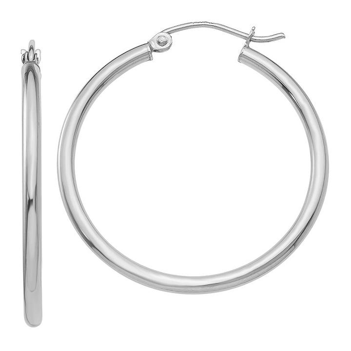14k White Gold 30mm Round Hoop Earrings