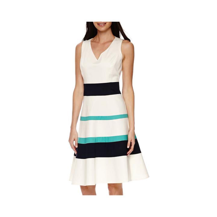 Black Label By Evan-picone Sleeveless Stripe Fit-and-flare Dress