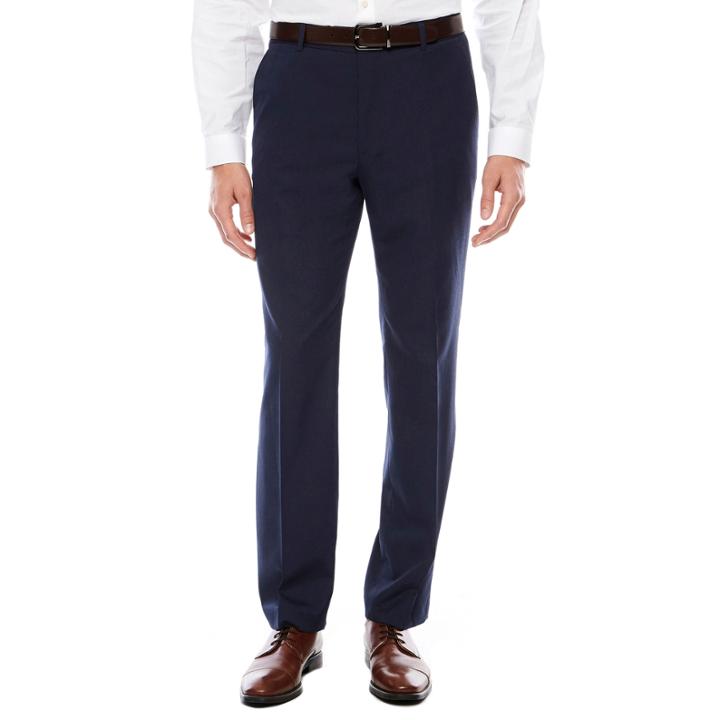 J.ferrar Stretch Navy Birdseye Suit Pants-slim Fit