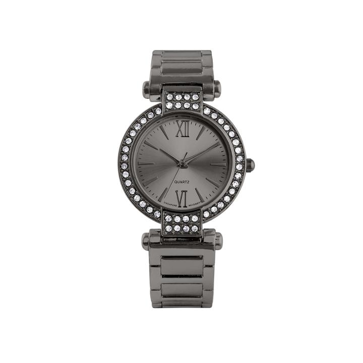 Womens Crystal-accent Gunmetal Cuff Bangle Watch