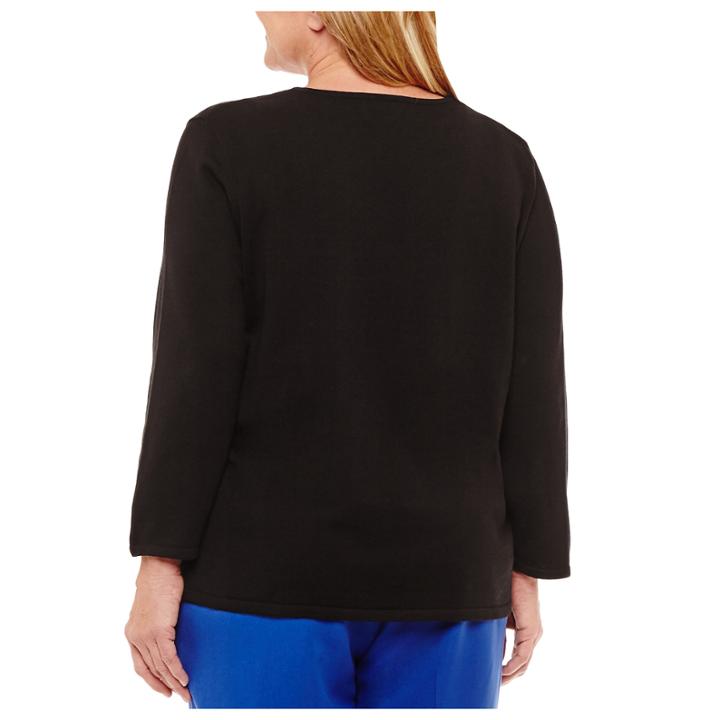 Alfred Dunner High Roller 3/4 Sleeve V Neck T-shirt-womens Plus