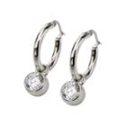 Cubic Zirconia Stainless Steel Dangle Hoop Earrings