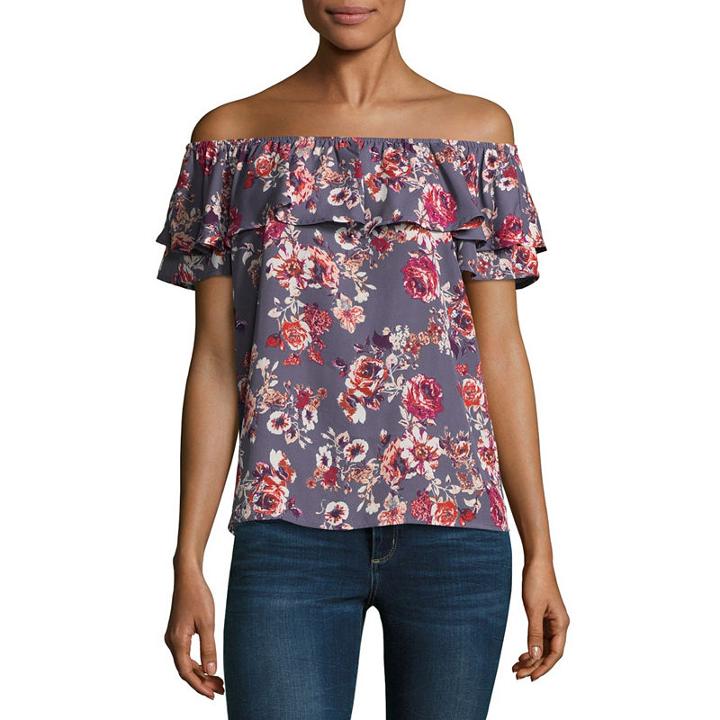 Eyeshadow Short Sleeve Dobby Blouse-juniors