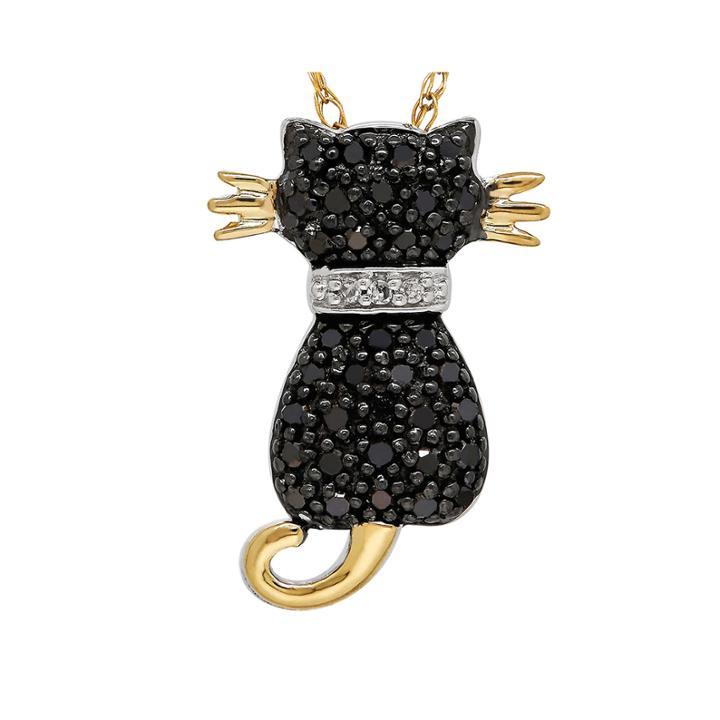 1/5 Ct. T.w. White And Color-enhanced Black Diamond Cat Pendant Necklace