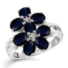 Womens Diamond Accent Blue Sapphire Sterling Silver Cocktail Ring