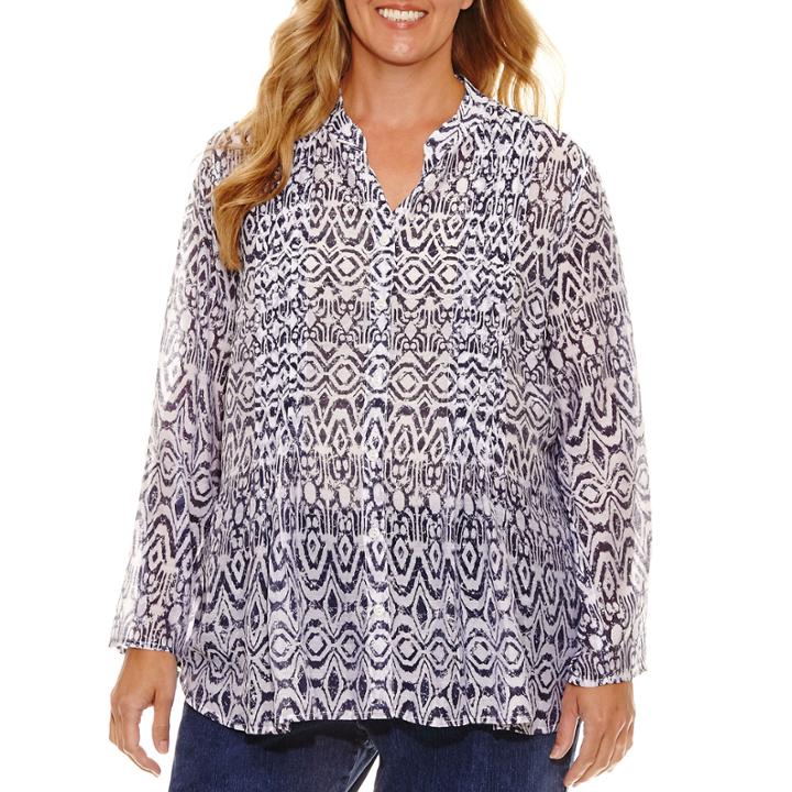 Lark Lane Summer Spirit 3/4 Sleeve Button-front Shirt-plus