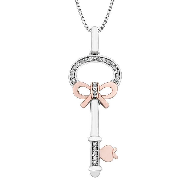 Enchanted Disney Fine Jewelry Womens 1/10 Ct. T.w. Genuine White Diamond Keys Snow White Pendant Necklace