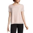 Liz Claiborne Short Ruffle Sleeve Crew Neck Lace T-shirt