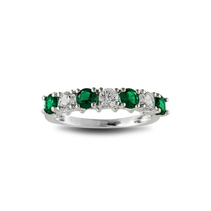 Lab-created Emerald And White Sapphire Rhodium-plated Ring