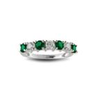 Lab-created Emerald And White Sapphire Rhodium-plated Ring