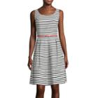Tiana B. Sleeveless Stripe Belted Fit-and-flare Dress