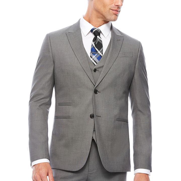 J.ferrar Stretch Gray Sharkskin Slim Fit Suit Jacket