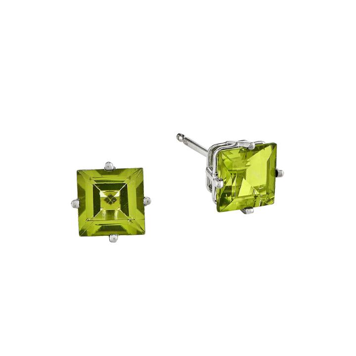 Genuine Peridot 14k White Gold Square Step-cut Earrings
