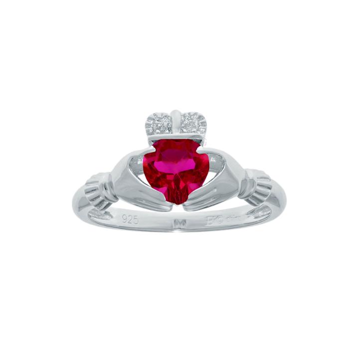 Heart-shaped Lab-created Ruby And Diamond-accent Sterling Silver Claddagh Ring