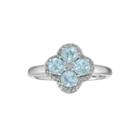 Simulated Aquamarine And White Topaz Flower Sterling Silver Ring