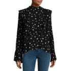 Miss Chievous Long Sleeve High Neck Woven Star Blouse-juniors