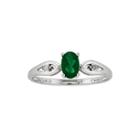 Genuine Emerald And Diamond-accent 14k White Gold Ring