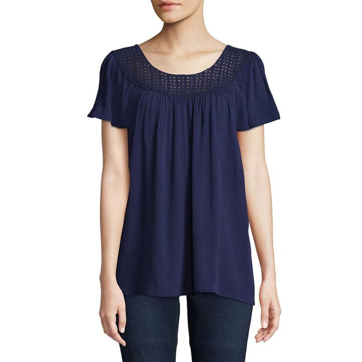 St. John's Bay Short Sleeve Round Neck Crinkle Blouse