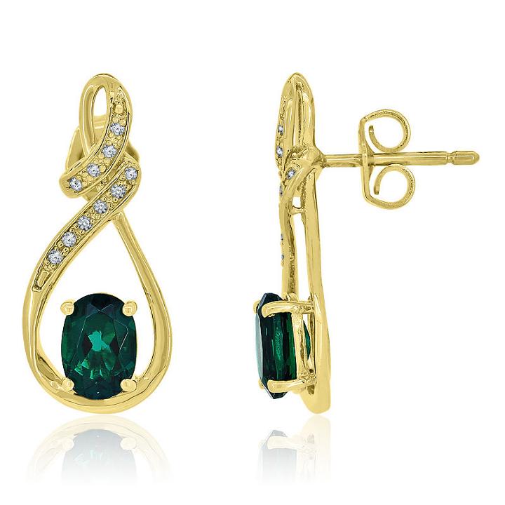 Green Emerald Gold Over Silver Drop Earrings