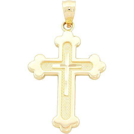 14k Yellow Gold Diamond-cut Cross Charm