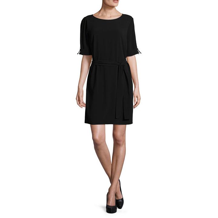Worthington Short Sleeve Tie Front Woven Dress