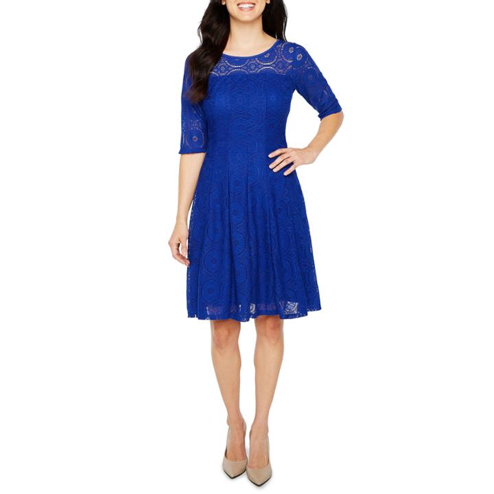 Rabbit Design 3/4 Sleeve Lace Fit & Flare Dress