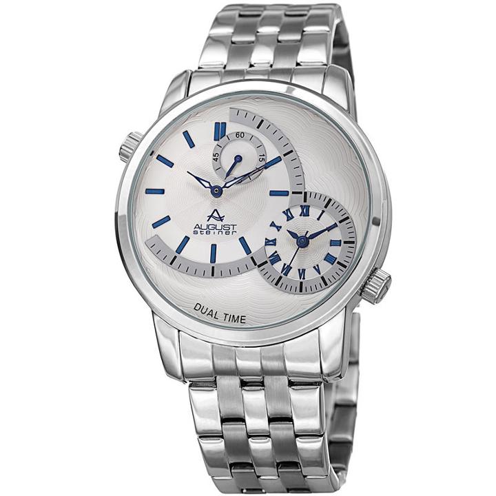 August Steiner Mens Silver Tone Strap Watch-as-8210ssbu