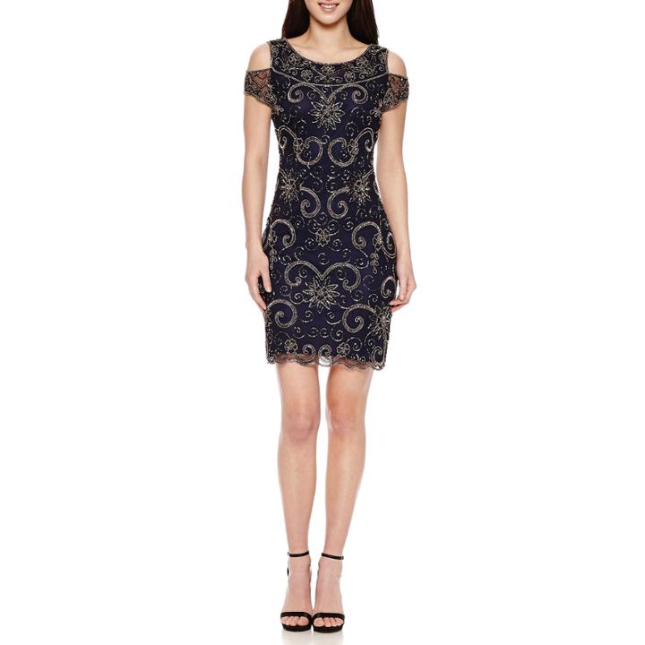 Msk Short Sleeve Beaded Sheath Dress