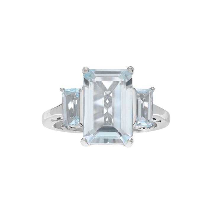 Genuine Blue Topaz 3-stone Sterling Silver Ring