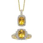 Cushion-cut Lab-created Citrine And White Sapphire Pendant Necklace And Ring Set