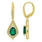 Lab-created Emerald & Lab-created White Sapphire 14k Gold Over Silver Drop Earrings