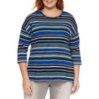 Liz Claiborne 3/4 Sleeve Scoop Block Tee Neck T-shirt-plus